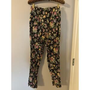 Vintage Andrew McMullen Black with Pink Blue Florals Pull On Casual Pants XS